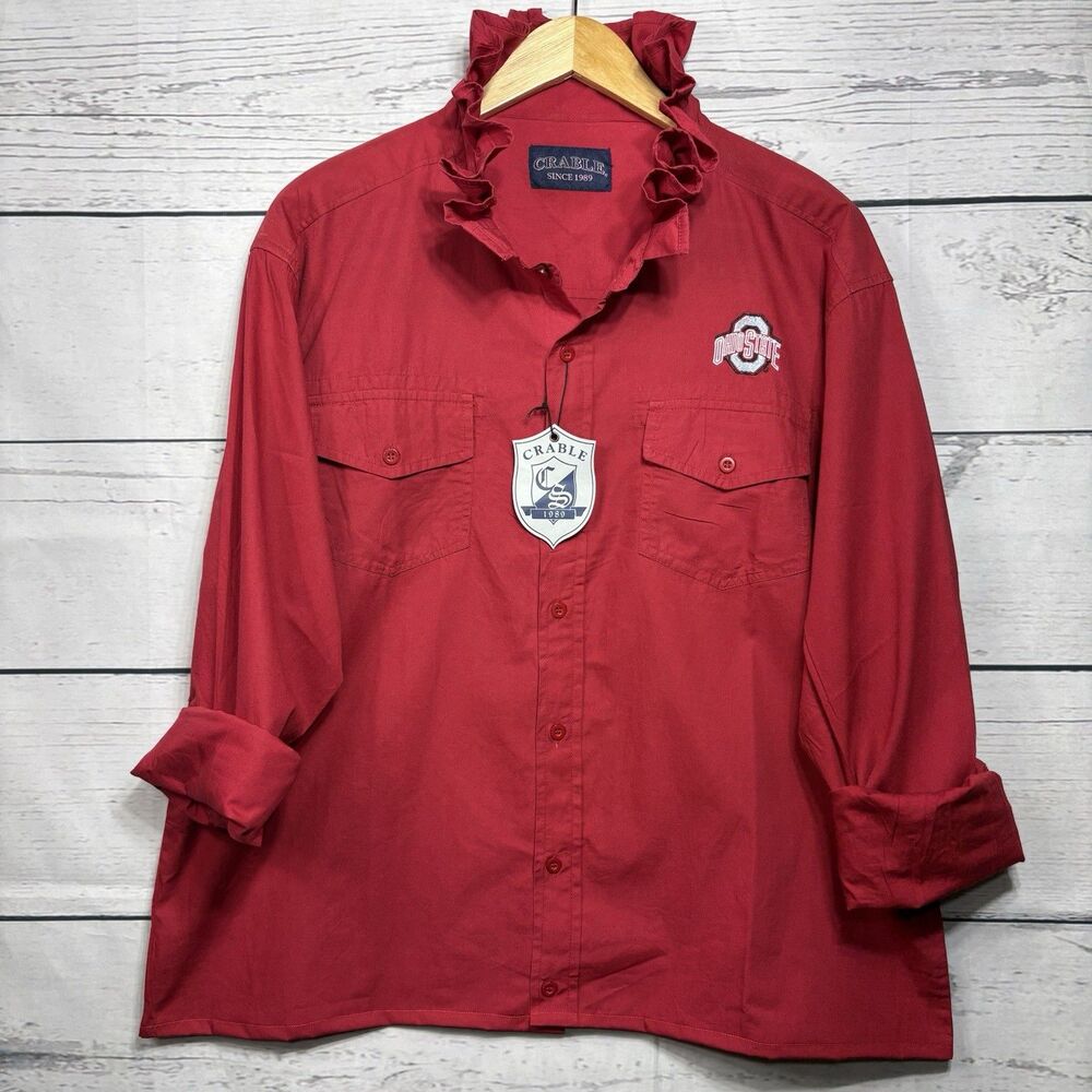 Ohio State Buckeyes Upcycled Re-worked Top Ruffle Collar Long Sleeve Football XL